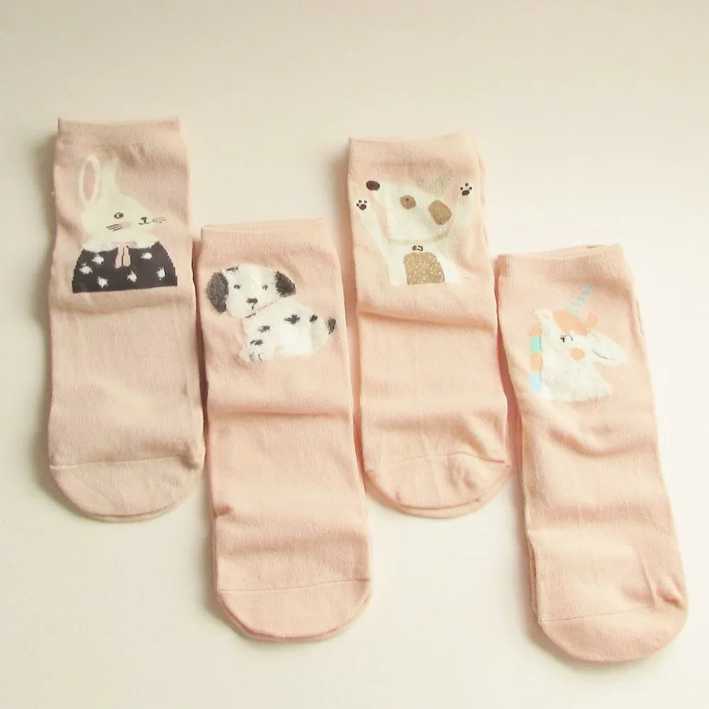 Caramella Boxed Set of 4 Girls Youth Socks Animal Patterns Pink New in Box